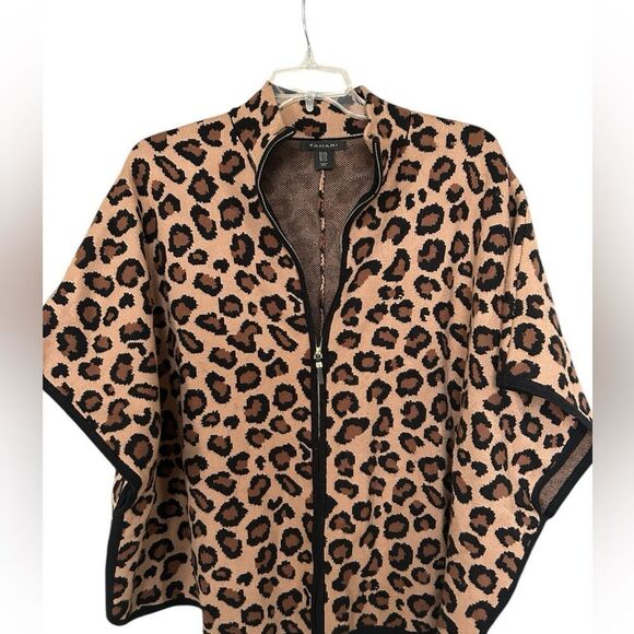 Tahari Leopard Print Full Zip Poncho Cape L/XL - Picture 1 of 7